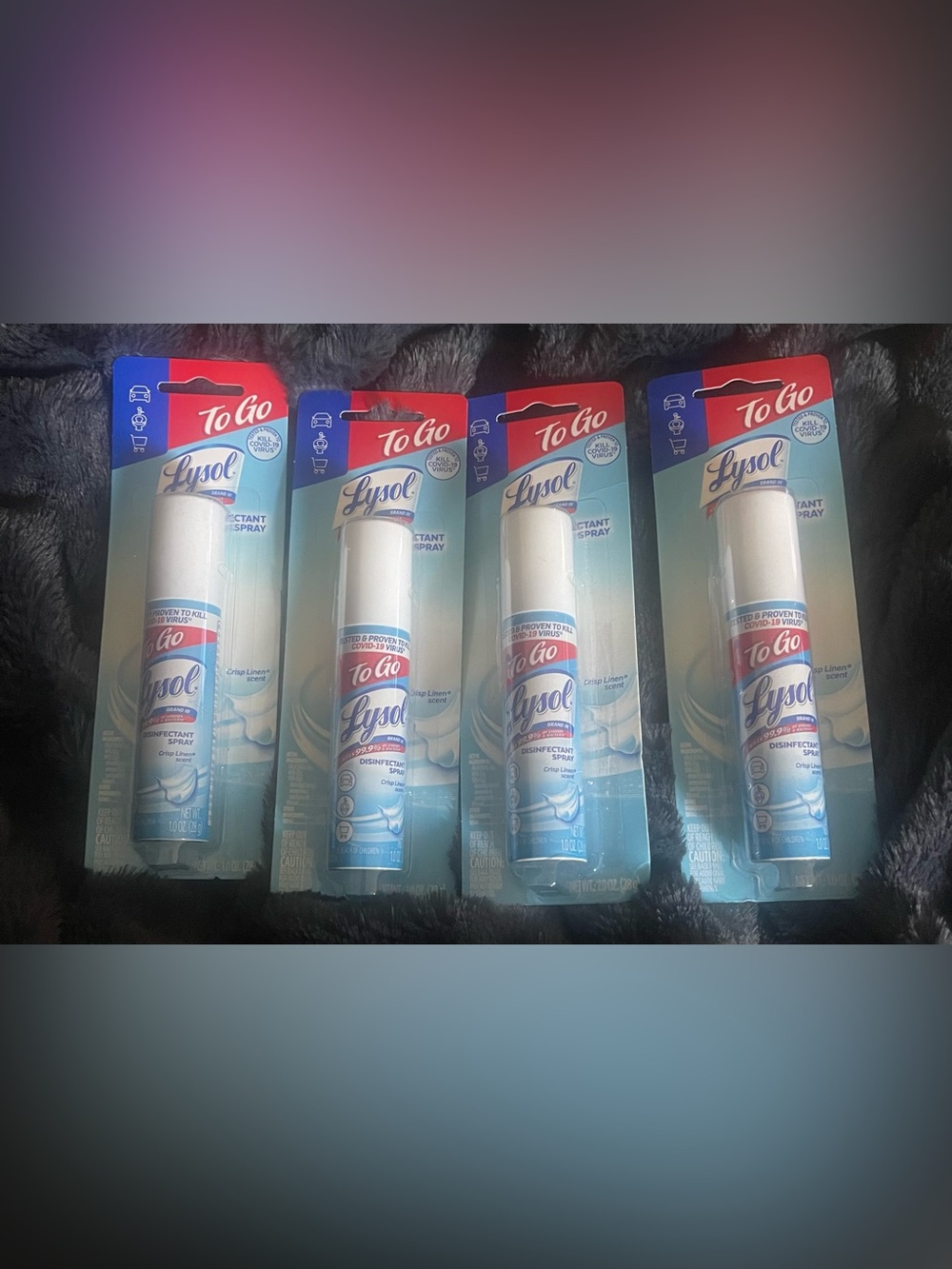 Lot of 4 Lysol Crisp Linen to Go Spray Vacation Travel Disinfectant
